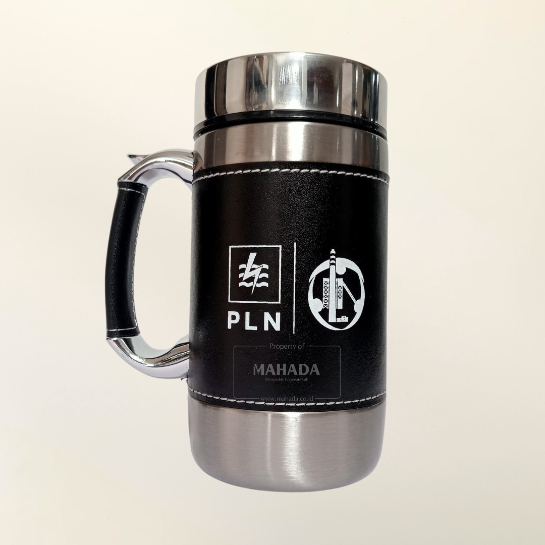 Tumbler Custom Berbahan Stainless dan Kulit Model Mug Dengan Handle dan Logo Perusahaan Custom (1)