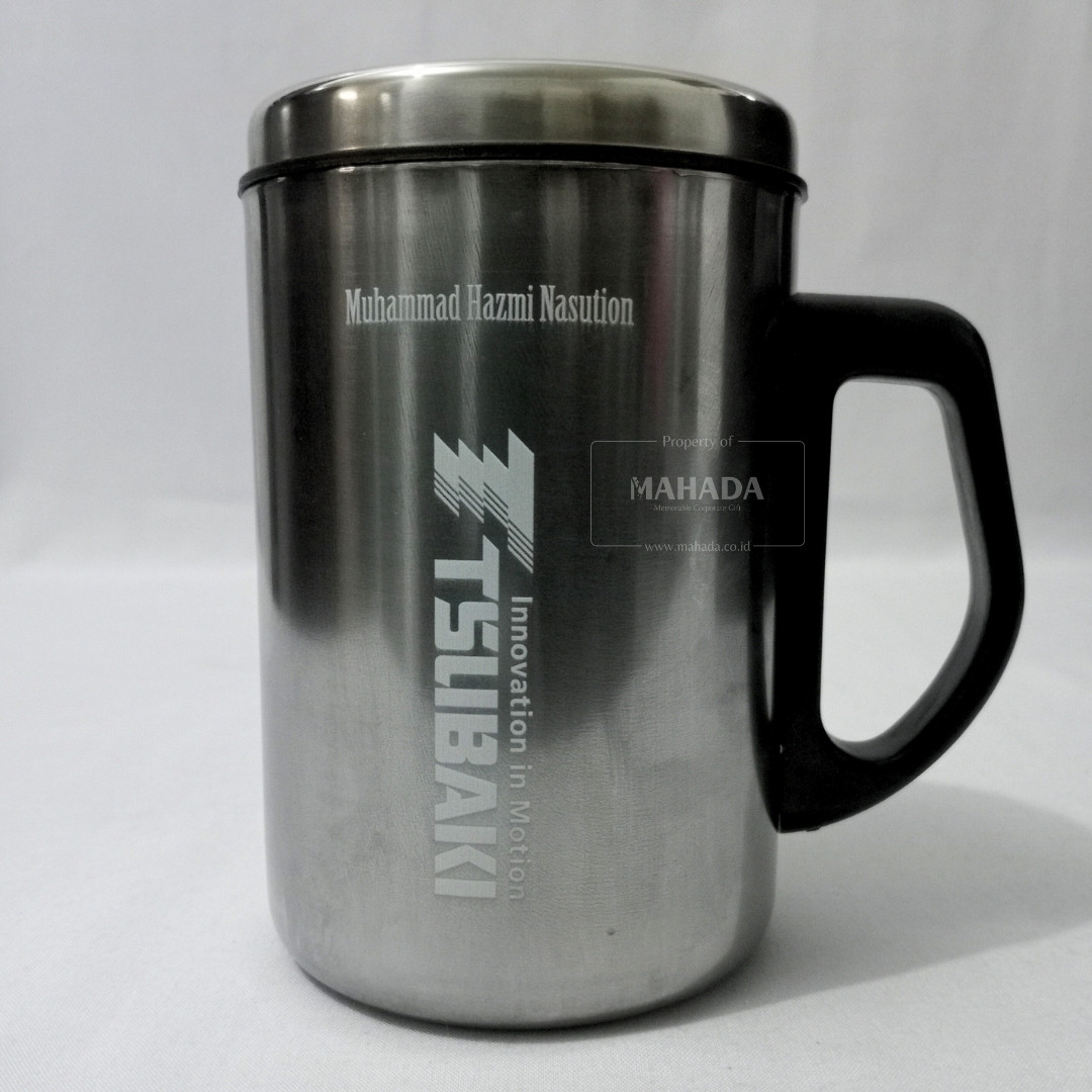 Mug Stainless Dengan Warna Silver dan Desain Logo Perusahaan Custom (4)